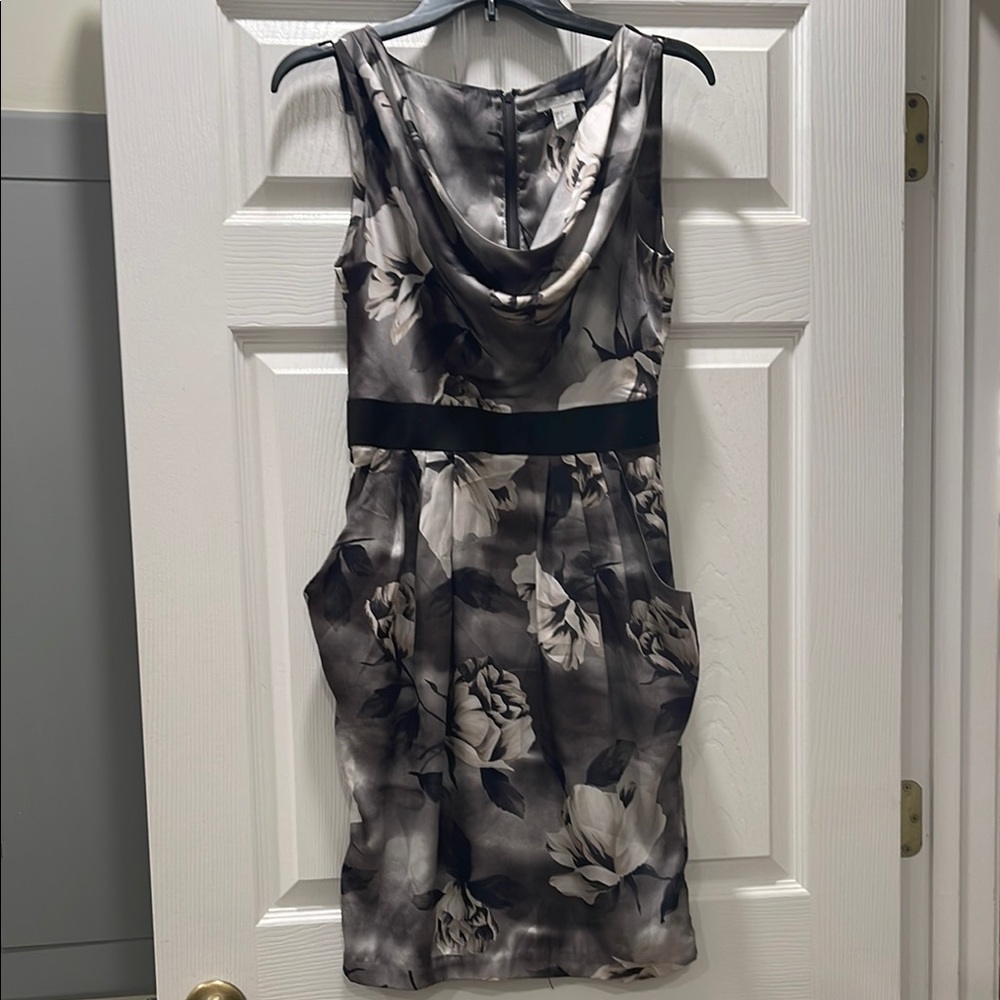 H&M Black and Gray Sheath Midi Dress Cowl Neck Sleeveless